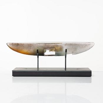 Bertil Vallien, a glass boat sculpture, ed 48/60, Kosta Boda, signed.
