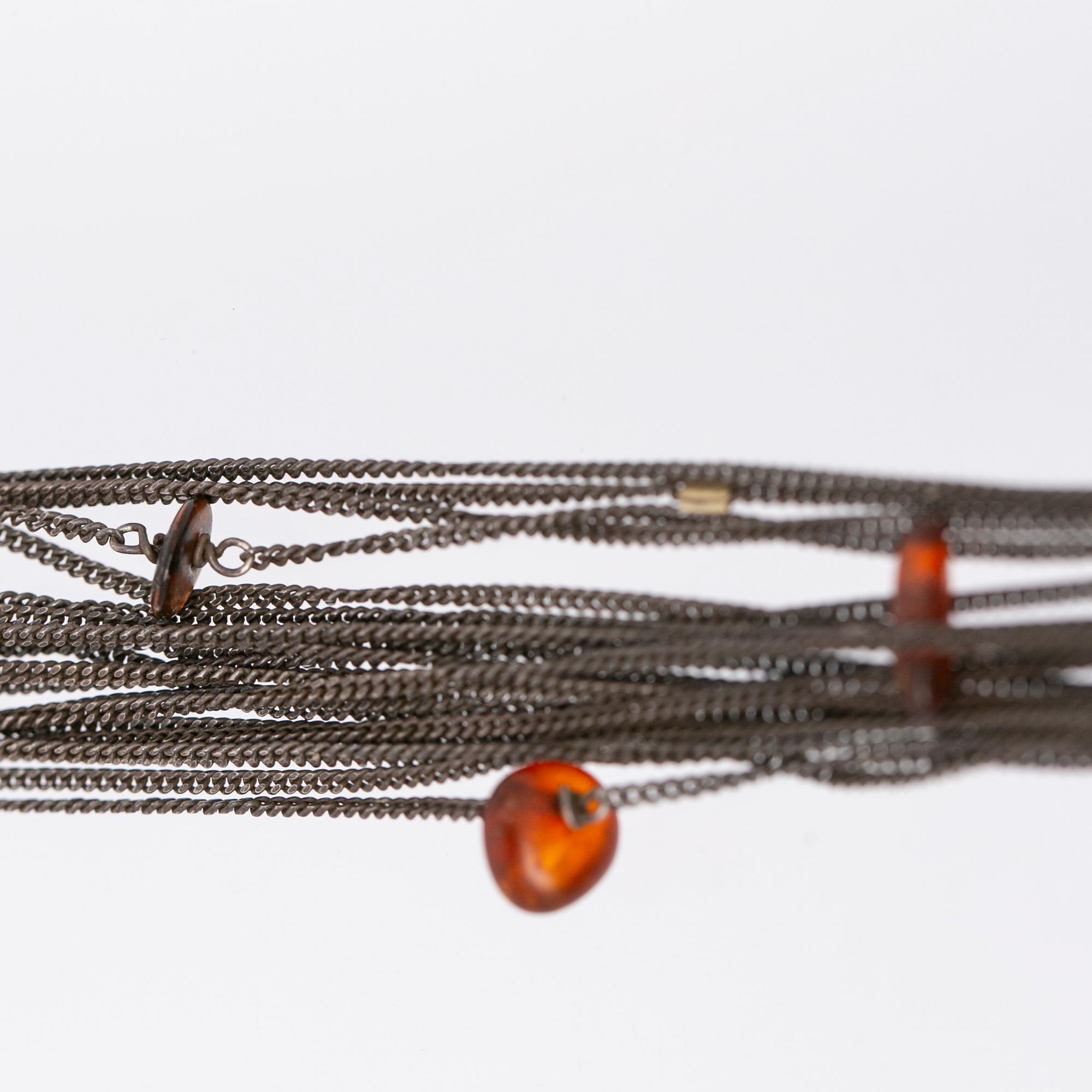 Necklace, oxidised silver and gold plating with amber stones, Ghita Ring, Denmark.