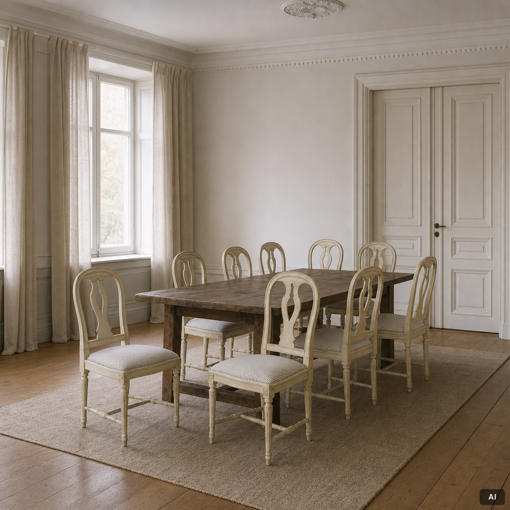 Eight Gustavian style chairs, late 20th Century.
