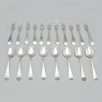 PARTI BESTICK, 19 delar, silver, bla Christian Naebo, Köpenhamn, 1800-tal. Totalt ca 480 gram.