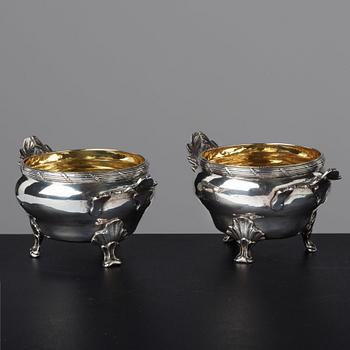 A pair of Swedish 18th century parcel-gilt silver salt cellars, mark of Jonas Berg, Stockholm 1781.