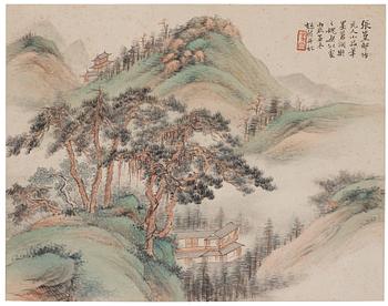 A Chinese painting by Feng Chaoran  (1881/1882-1954), ink and colour on paper.