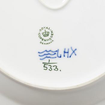 Three pieces of serving platters, porcelain, "Musselmalet", Royal Copenhagen, Denmark.