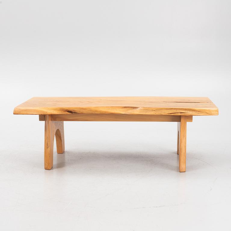 A solid elm coffee table, Söwe Konst, Sweden, dated 1977.