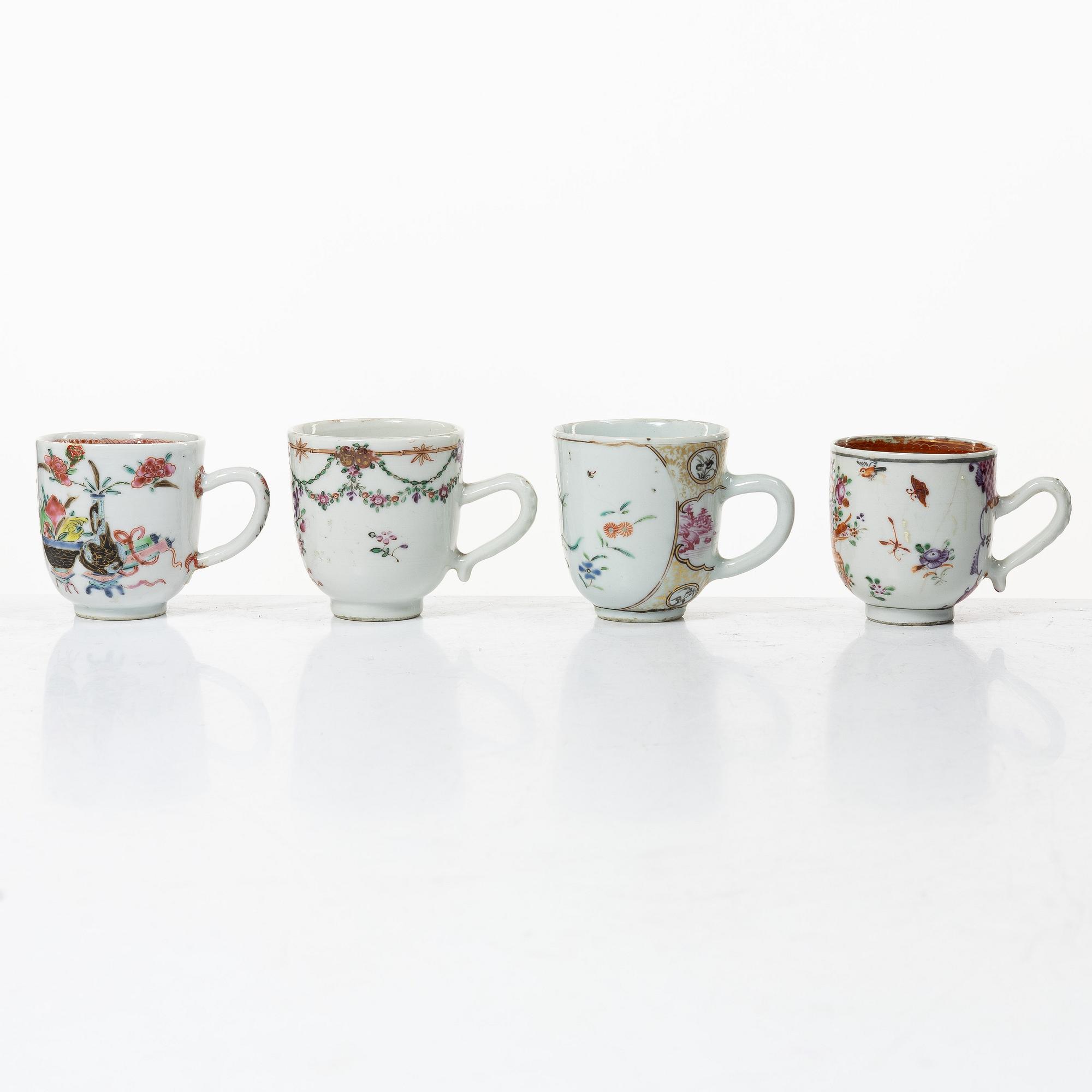A group of 12 famille rose cups, Qing dynasty, Qianlong (1736-95).