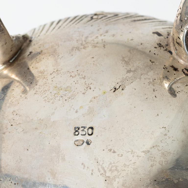 A three-piece rococo-style silver mocha service, 20th century, with swedish import marks.