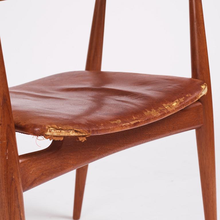 Hans J Wegner, a teak and brown leather 'CH-35', Carl Hansen & Son, Denmark 1950-60s.