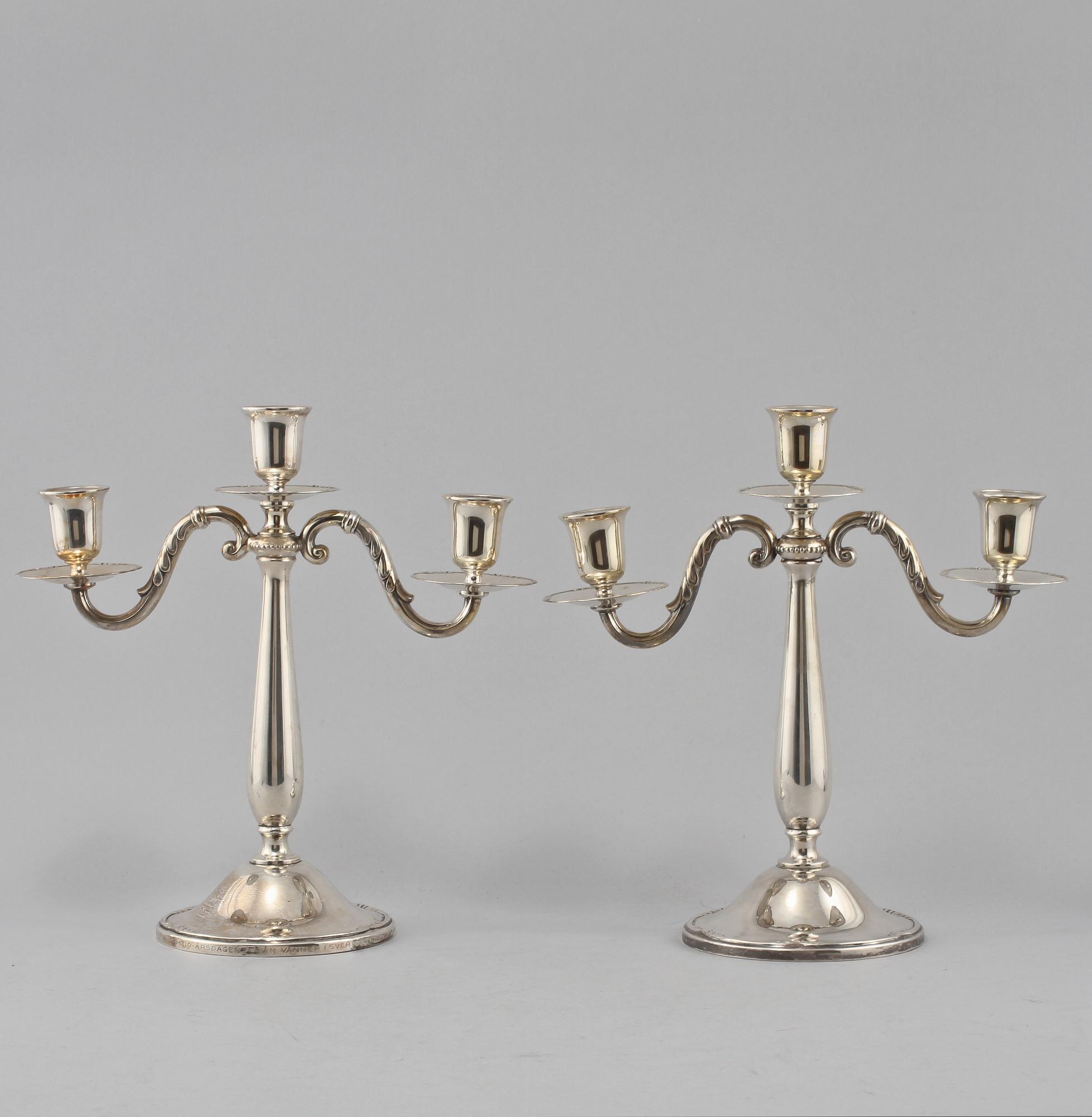 KANDELABRAR, silver, ett par, WA Bohlin, 1931, total vikt ca 1120 g.