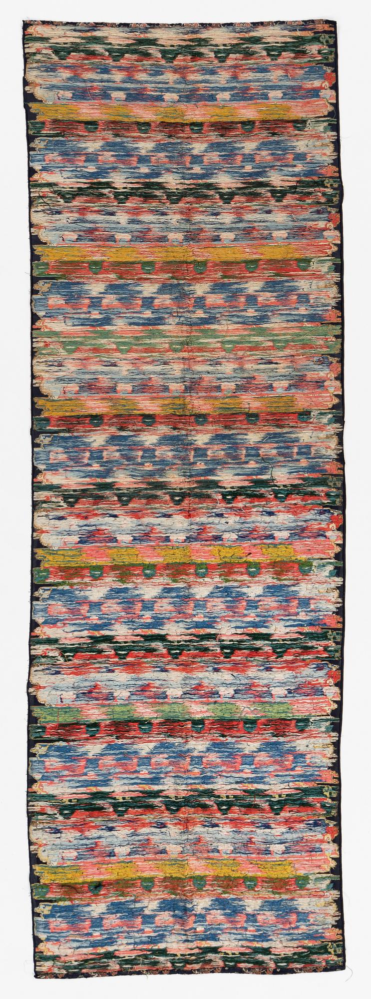 A set of three bolts of silk with 'five clawed dragons' against a midnight blue ground, Qing dynasty, 19th century.