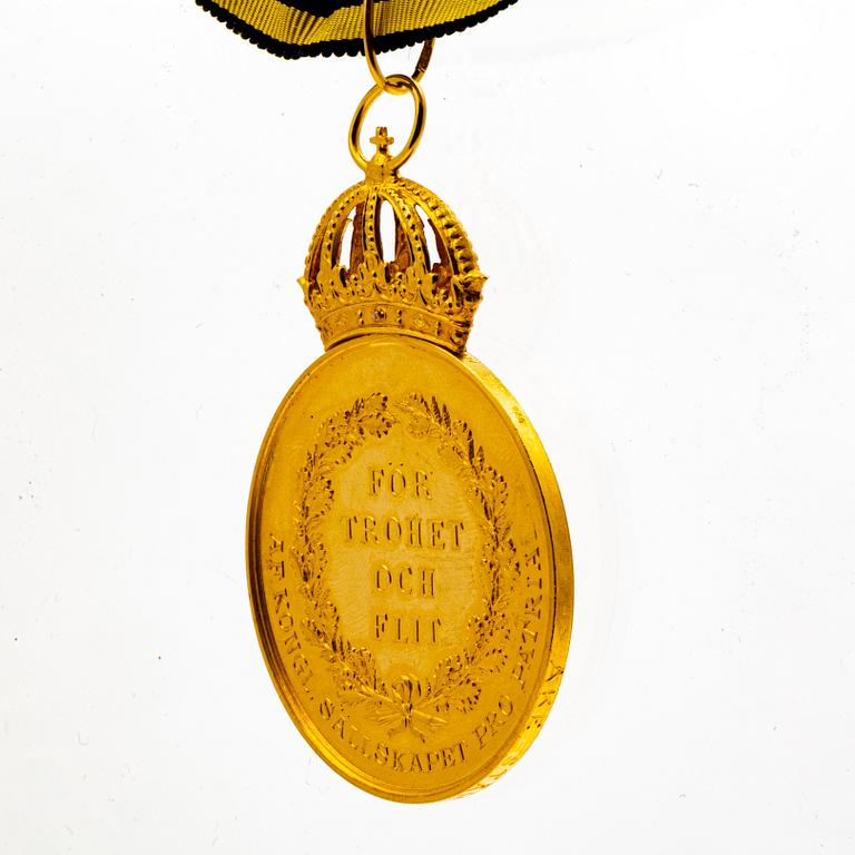 Medal, "För trohet och flit". Pro Patria, 18K gold 1969 weight 35 gram.