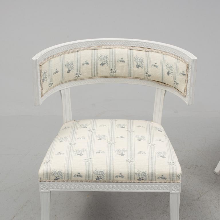 A pair of Swedish late Gustavian 1790's klismos chairs.