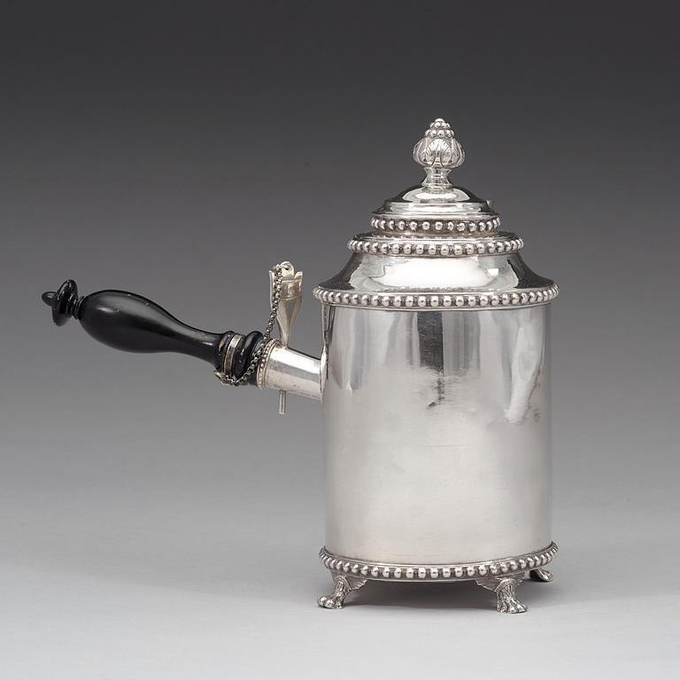 A Swedish 18th century silver coffee-pot, marks of Lars Boye, Stockholm 1792.