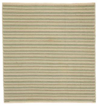 Barbro Nilsson, Matto, "Randig med tvist, grön", flat weave, ca 244,5-245,5 x 226-227 cm, signed AB MMF BN.