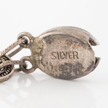 Necklace and earrings, silver with lapis lazuli.