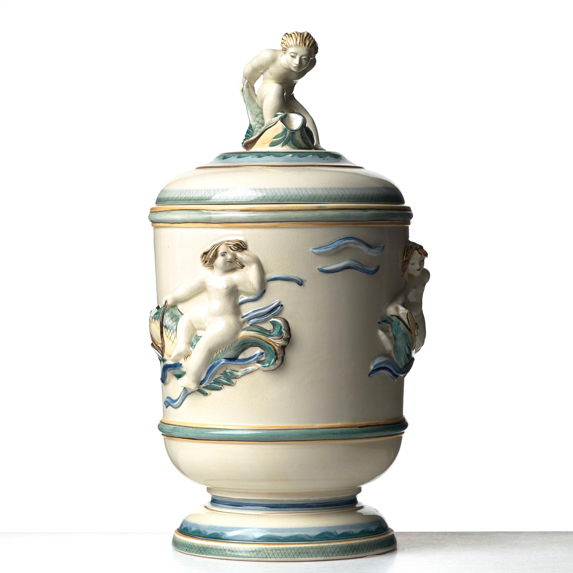 Tyra Lundgren, a creamware urn, Rörstrand, Sweden, ca 1930. This model was included in the 1930 Stockholm exhibition.