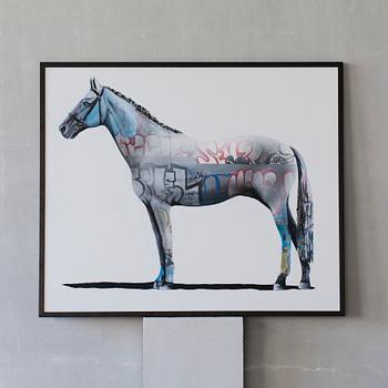 SHAI DAHAN, "Graff Equestrian", mixed media on canvas, signed and dated on verso, 2016.