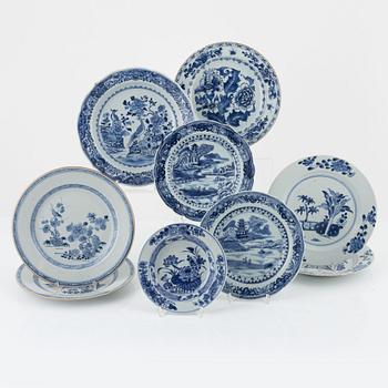 Nine blue and white porcelain plates, China, Qianlong (1736-95).