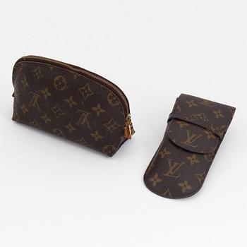 Louis Vuitton, a monogram canvas toilet bag and a sunglasses case.