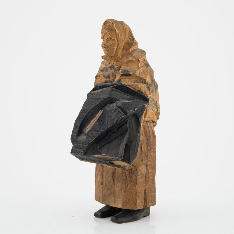 Axel Petersson Döderhultarn, skulptur, signerad. Delvis bemålat trä, höjd 25 cm.
