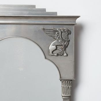 A Swedish Grace pewter framed mirror, signed Hj Bergman.