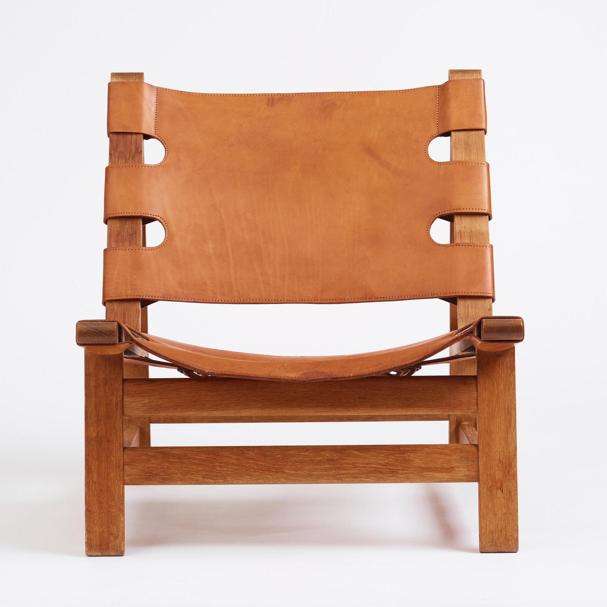 Børge Mogensen, an oak and natural brown leather easy chair model "2224", Fredericia Stolefabrik, Denmark, 1960s.