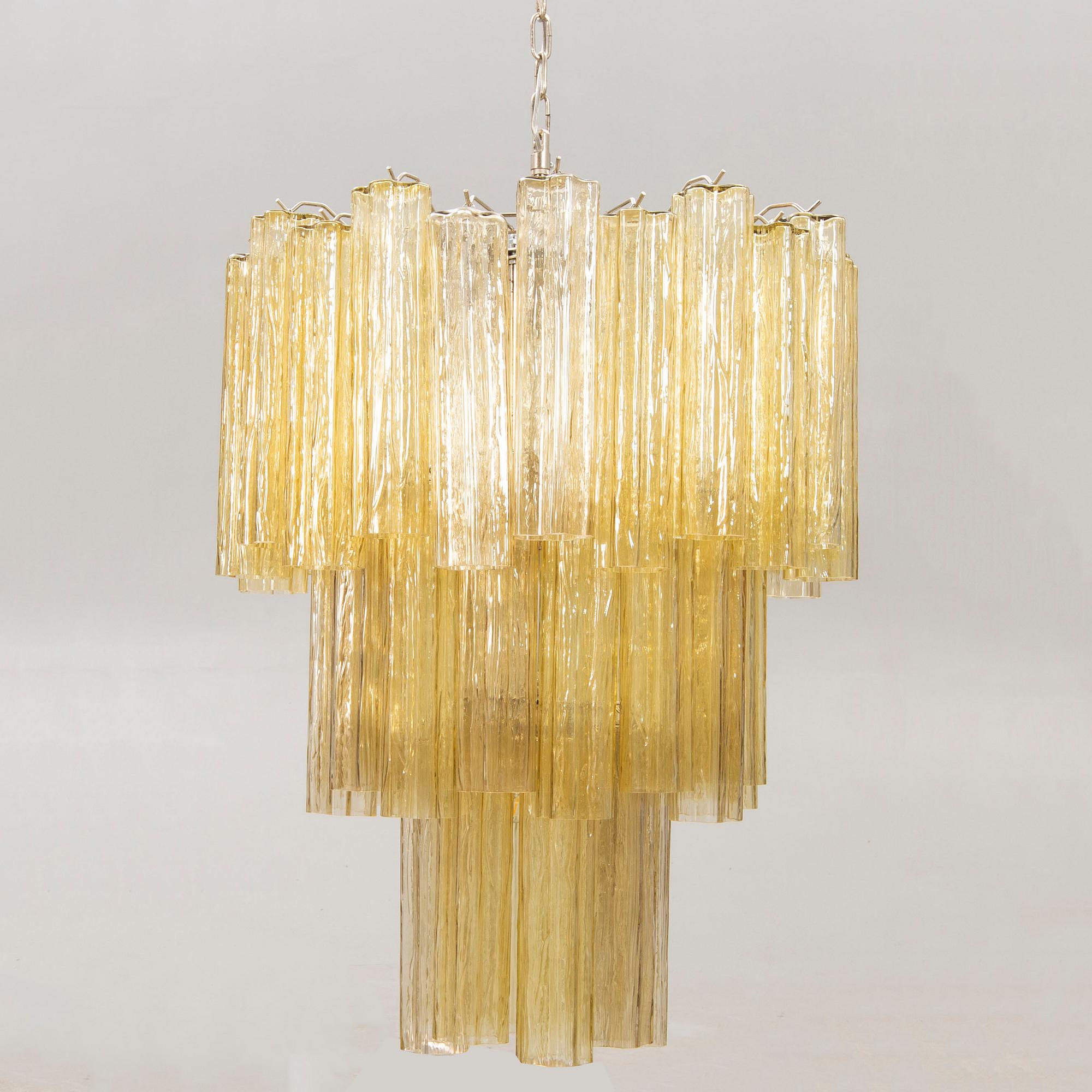 A Toni Zuccheri glass and chrome chandelier for Murano around 2000.