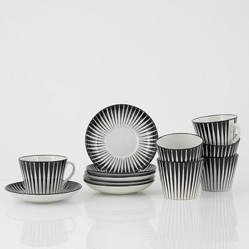 Eugen Trost, six 'Zebra' teacups and saucers, Upsala-Ekeby Gefle.