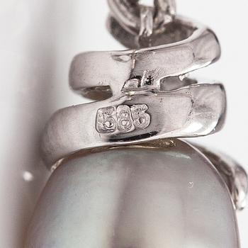 A pair of 14K white gold earrings with cultured pearls and diamonds ca. 0.06 ct in total. Caratia, Helsinki 2001.