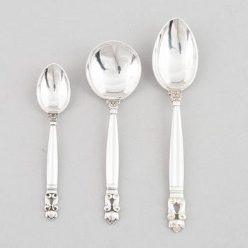 Georg Jensen, a set of 102 pieces of 'Konge/Acorn' sterling silver flatware, design Johan Rohde, Copenhagen.