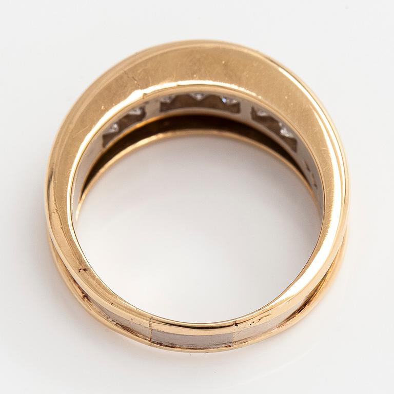 Sormus, 18K kultaa, prinsess hiottuja timantteja, Gemex, Helsinki 1991.