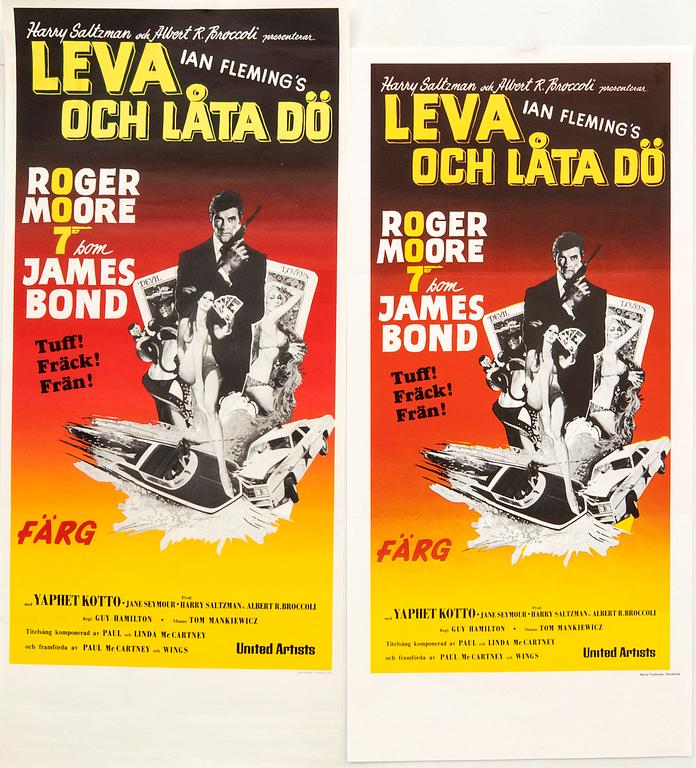 Filmaffischer 2 st James Bond "Leva och låta dö (Live and let die)".