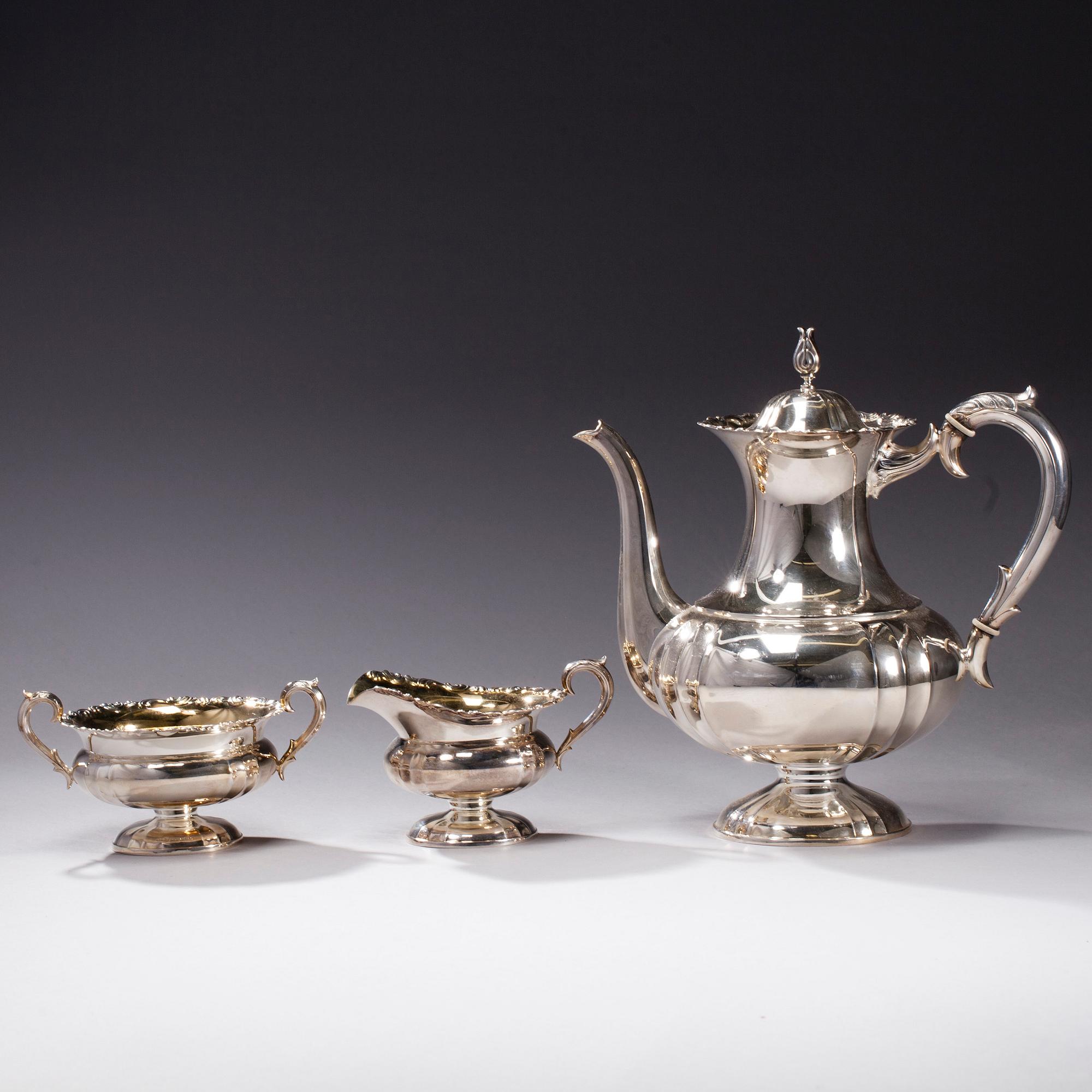 KAFFESERVIS, 3 delar, silver, Kultakeskus, Tavastehus 1969. Totalvikt ca 739 g.