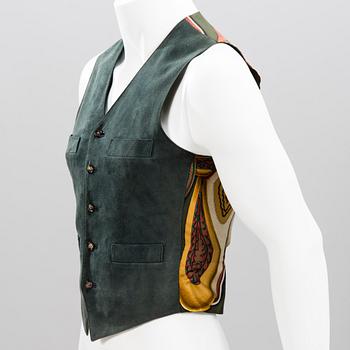 HERMÈS Vintage Suede and Silk Waistcoat in size 46 (FR).