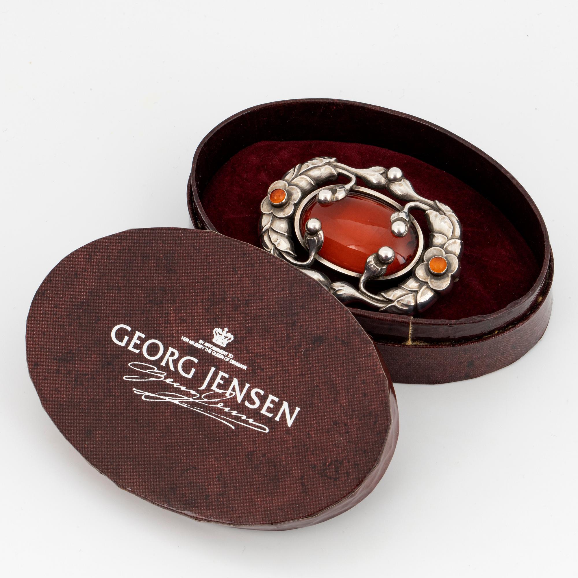 Georg Jensen brosch 169 silver med bärnsten.