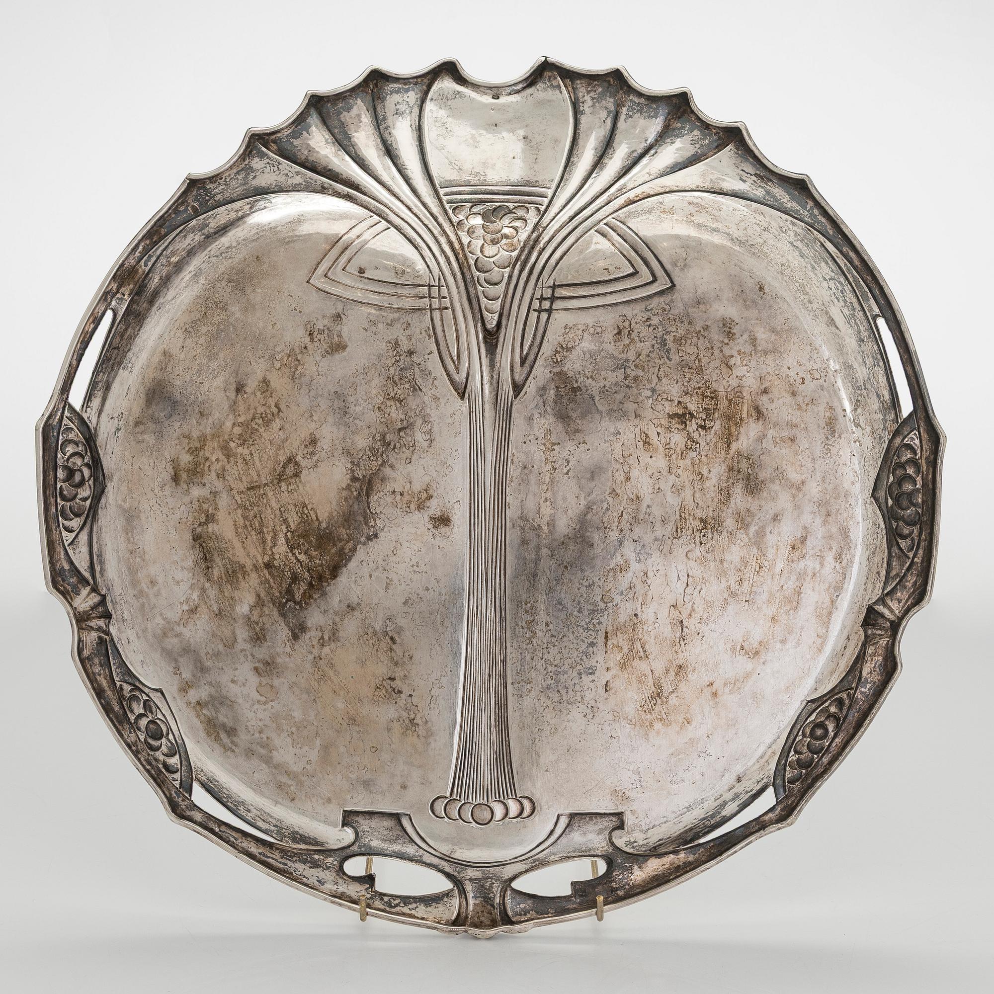 A Viennese Art Nouveau silver tray, maker's mark of Karl Jedlicka, Austro-Hungarian Empire around year 1900.