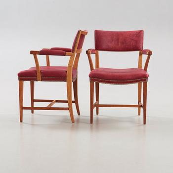 Josef Frank, a pair of mahogany and red leather dining chairs, Svenskt Tenn,