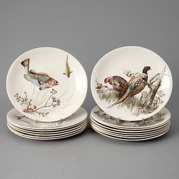 TALLRIKAR, 15 st, flintgods, "Fish" & "Game Birds, Johnson Bros. England.