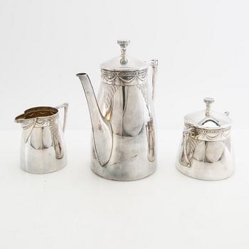 Coffee service, three pieces, silver plate, 20th century.