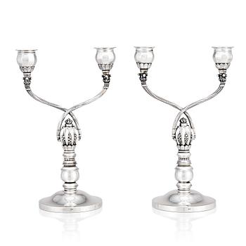 58. Johan Rohde, a pair of sterling silver candelabra for Georg Jensen, Copenhagen 1933-44, design nr 343.