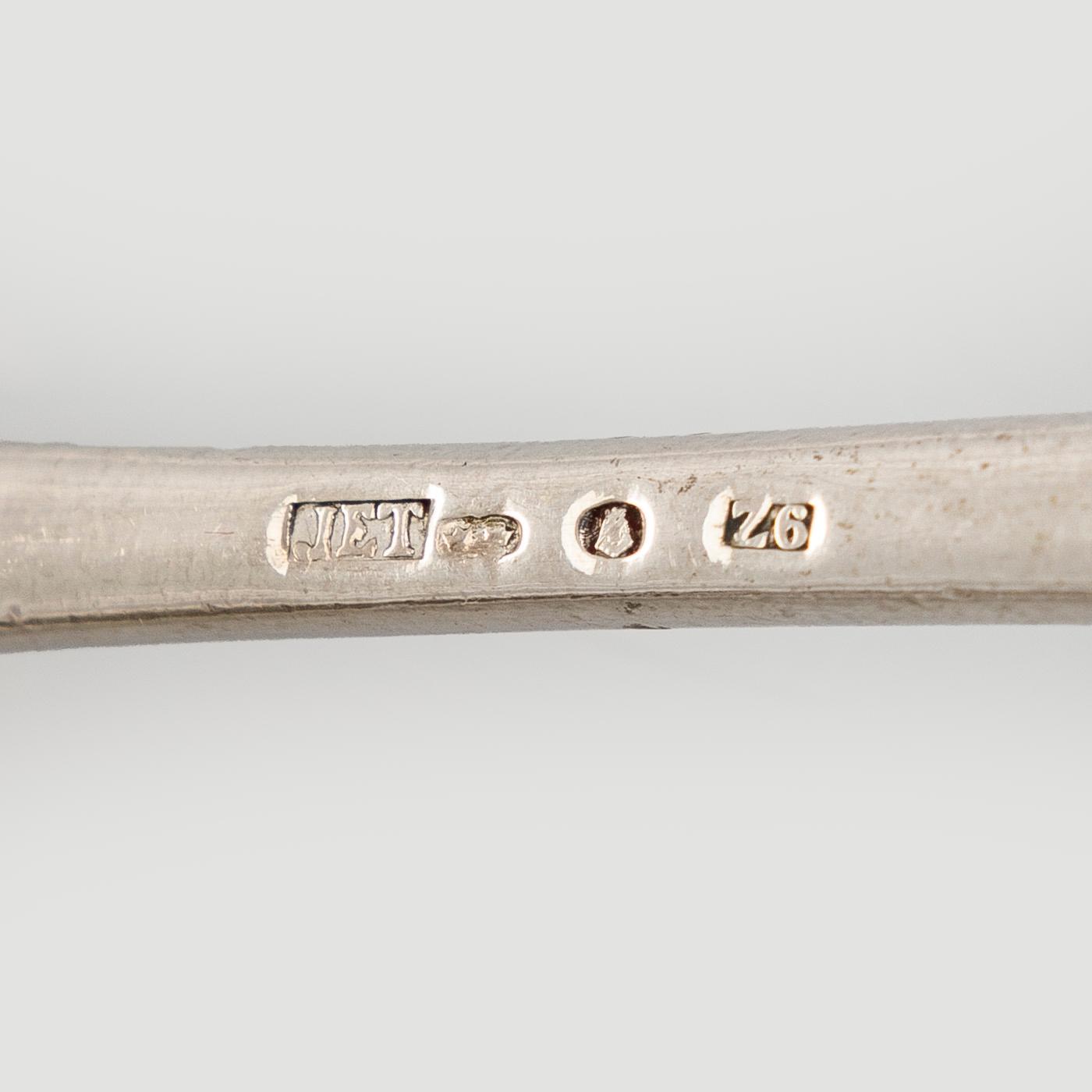 Sokerikkopari, vadit ja sirotinlusikat, hopeaa, JE Torsk, Tukholma 1902.