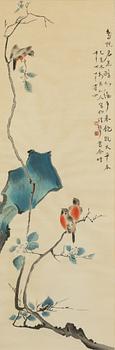 A Chinese painting by an anonymous artist, "Birds in a garden", 20th century.