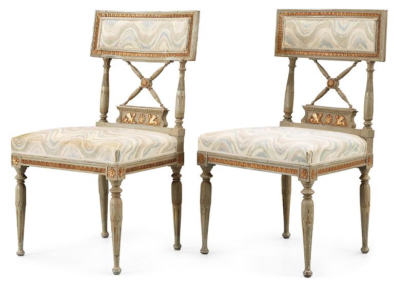 A pair of late Gustavian late 18th Century chairs.