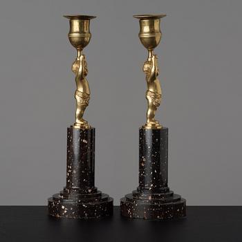 A pair of late Gustavian circa 1800 candlesticks.