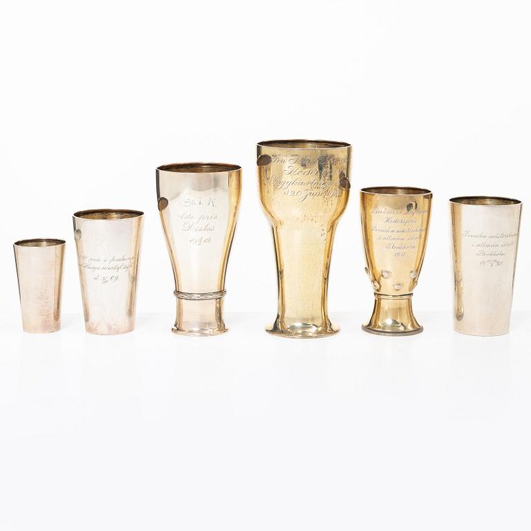Six Swedish silver cups and trophies, including with mark of K Anderson, Stockholm 1912.