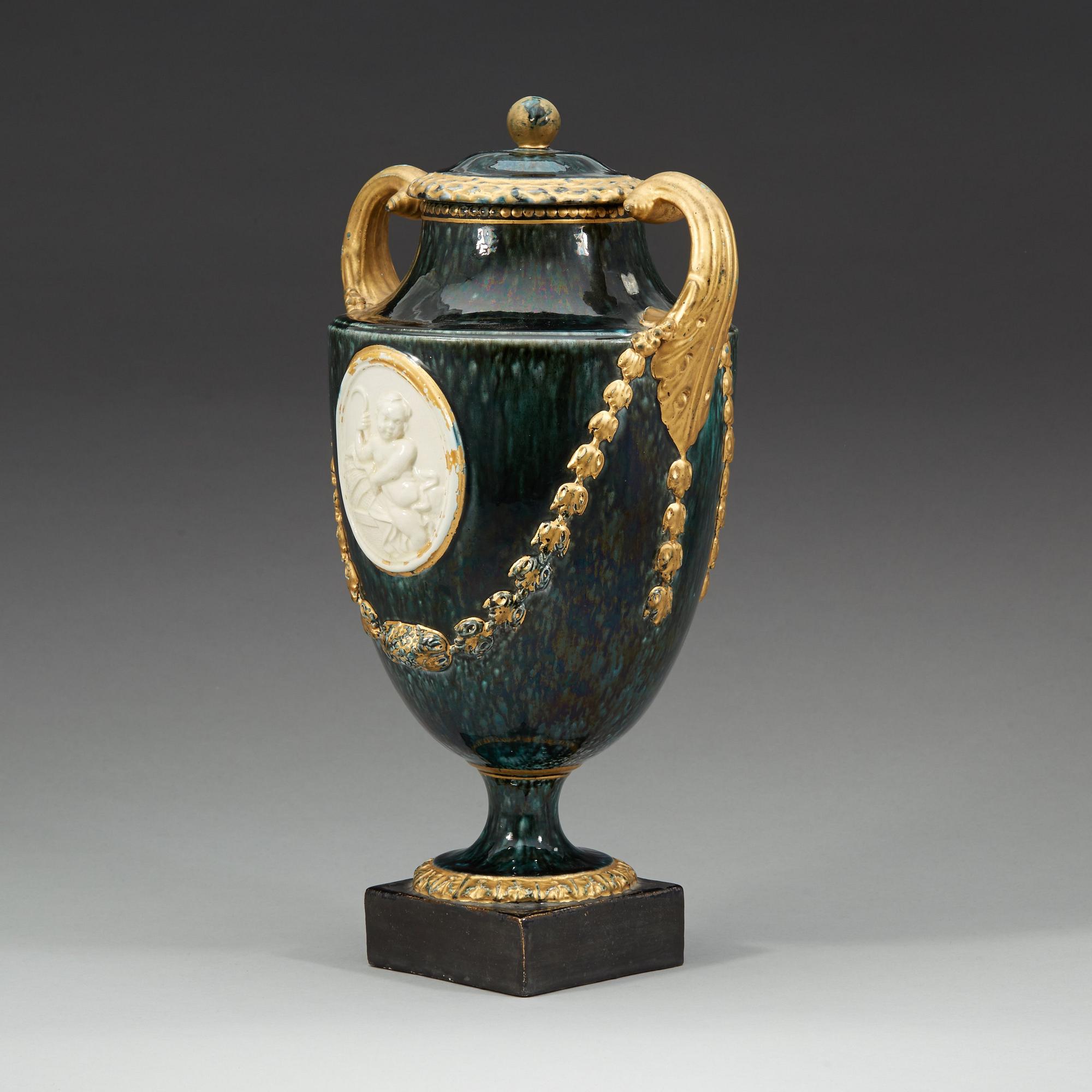 A Marieberg earthenware vase with cover, 1790's.