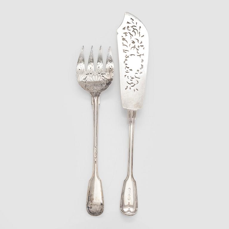 Fiskserveringsbestick, sterlingsilver, London England 1862.