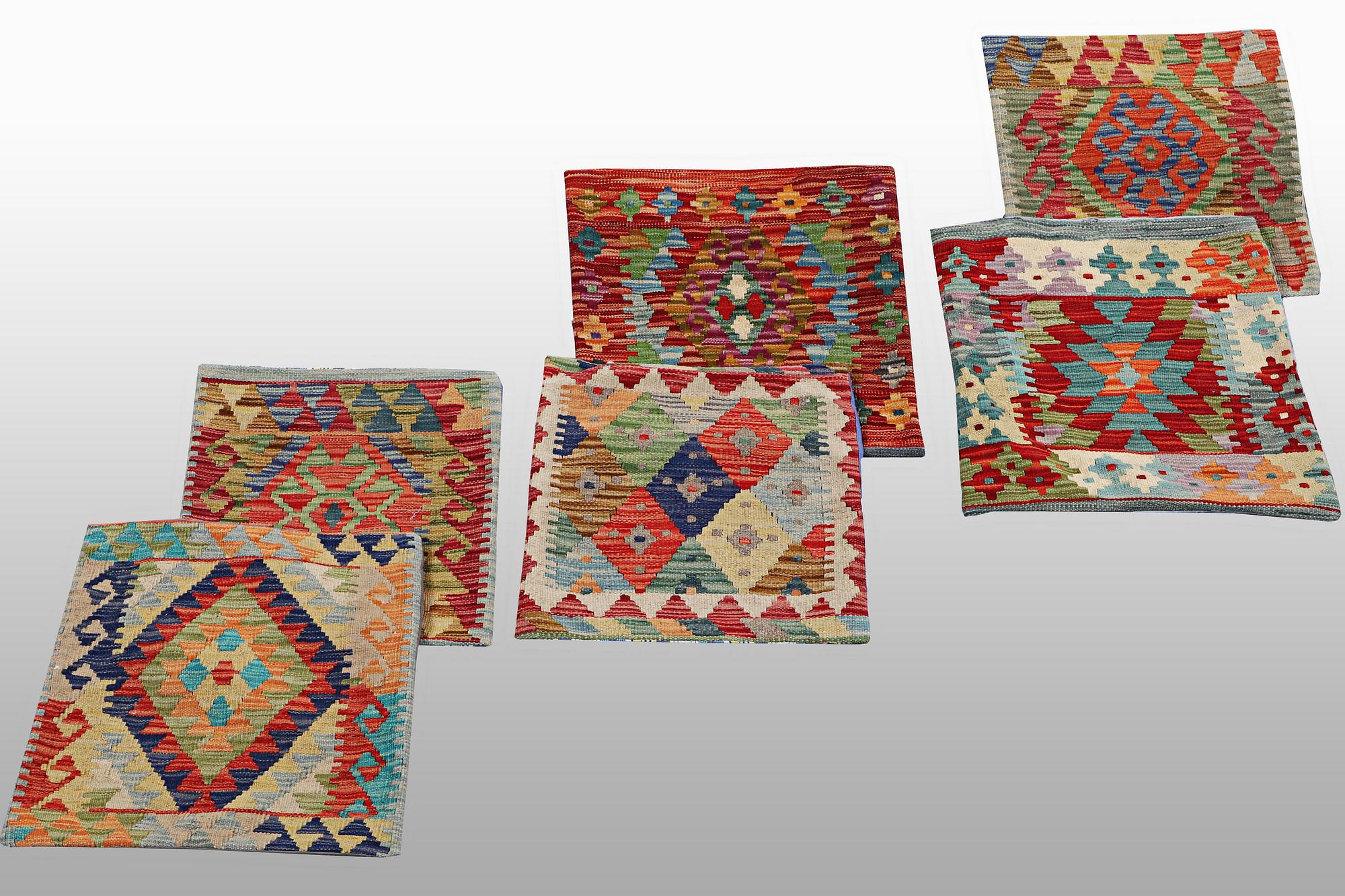 Six Kilim pillows, ca 40 x 40 cm each.