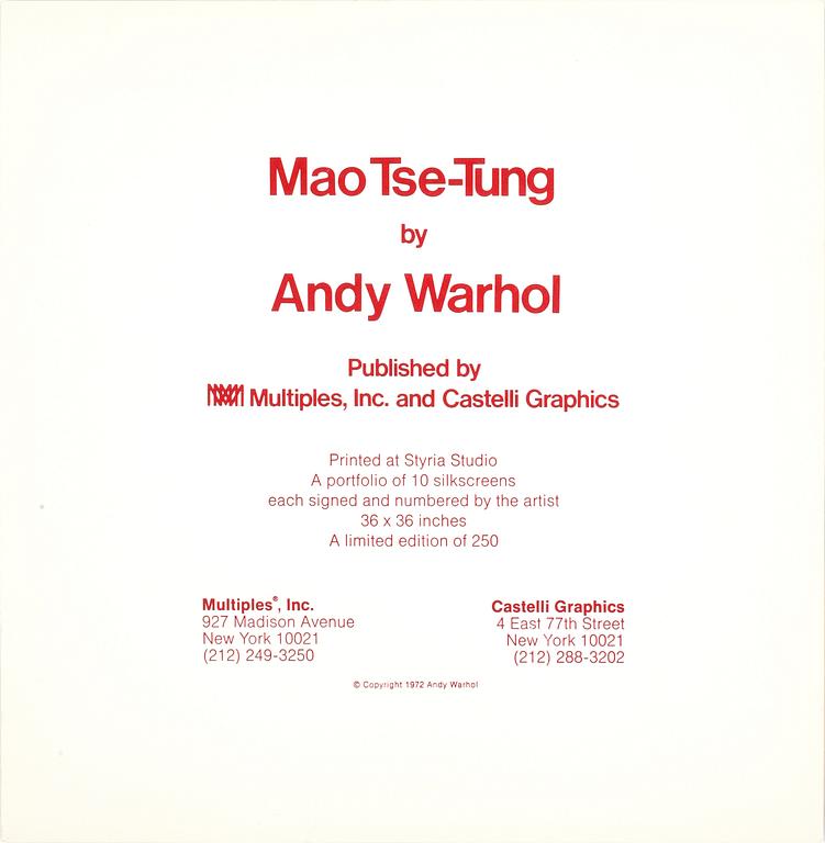 ANDY WARHOL, promotionskort, Castelli Graphics, 1972, signerad i svart tusch.