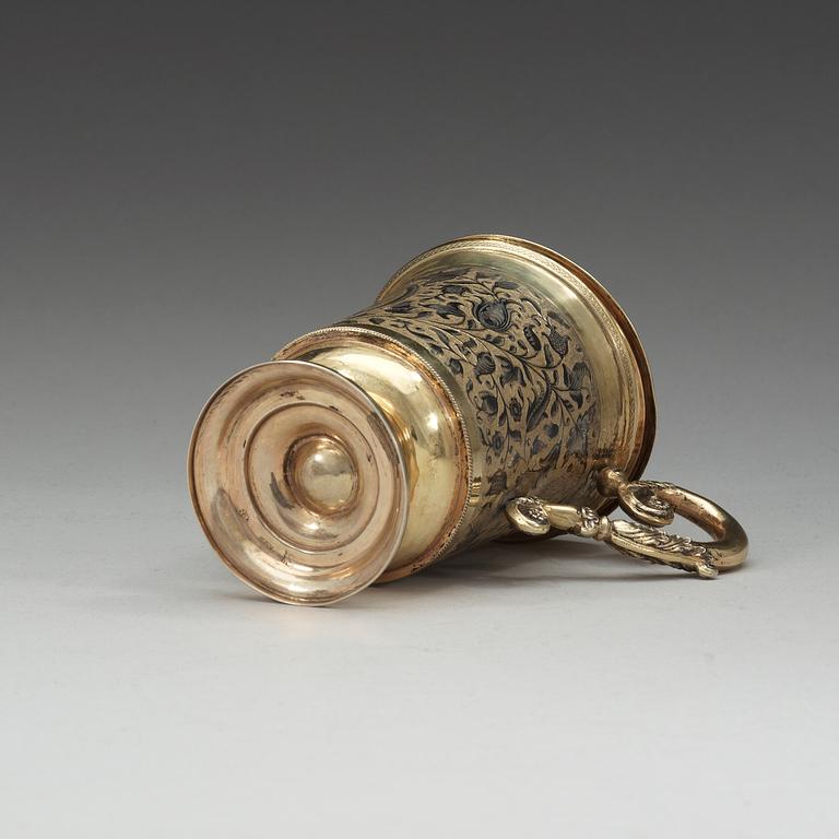 A Russian 19th century silver-gilt and niello cup and cover, un identified makers mark Moscow 1850's.