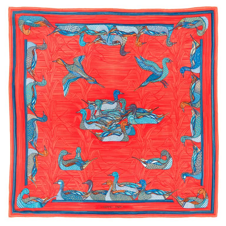 HERMÈS, a silk scarf, "Mare aux Canards".